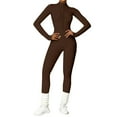 thumbnail image 2 of Women's Zippered Full Body Yoga Suit, Long Sleeve High Waist Tight Bodysuit for Women, Fitness Workout Bodysuit for Yoga, Gym, Running and Casual Outerwear Sportswear Coffee, 2 of 5