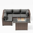 thumbnail image 5 of ELPOSUN Patio Furniture Set, Outdoor Patio Furniture Wicker Sectional Furniture Couch Set, 5 Pieces Outdoor Sectional Sofa with Fire Pit Table, Outdoor Patio Set for Balcony Furniture (Grey), 5 of 7