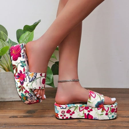 

Summer Slippers For Women Beach Accesseories Flip Flops For Women Ladies Shoes Platform Sandals Fashion Flower Print Sandals And Slippers Swimming Pool Accessories Mens Women Slippers