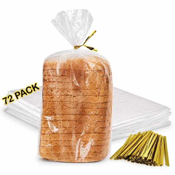 72PCS Clear Disposable Plastic Bread Storage Bags with 100 Twist Ties