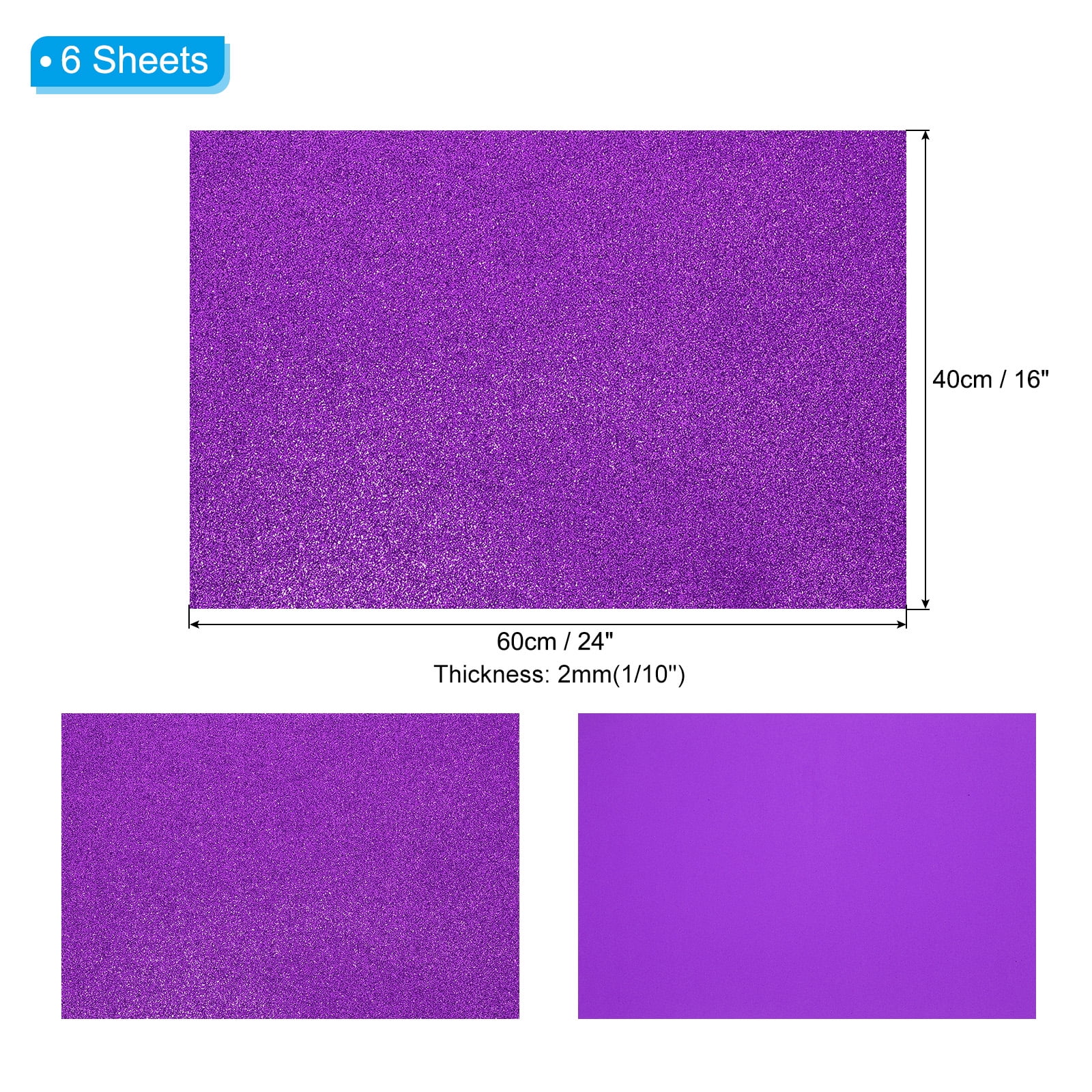 Uxcell 2mm(1/10") Thick Non Adhesive Glitter Foam Sheet 16x24inch(40x60cm) Light Purple, EVA Shiny Foam Board for Craft, 6 Pcs