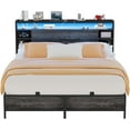 thumbnail image 4 of Aheaplus Full Size Bed Frame with Charging Station and RGB LED Lights, Sturdy Platform Bed with Storage Headboard, Solid Metal Slats, Noise Free, No Box Spring Needed, Easy Assembly,Black Oak, 4 of 7