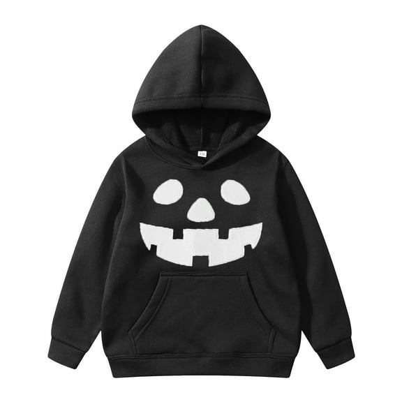 Tfken Halloween Toddler Children boys Hoodies Comfortable Trendy Tops Pumpkin Print Hooded Sweatshirt Black Size 2-3 Years