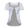 thumbnail image 4 of Mujeres de Verano Tops de Moda Casual Color Bloqueado Impreso Cuello en V Grande de Manga Corta, Blusa Ligera Y Elegante, 4 of 7