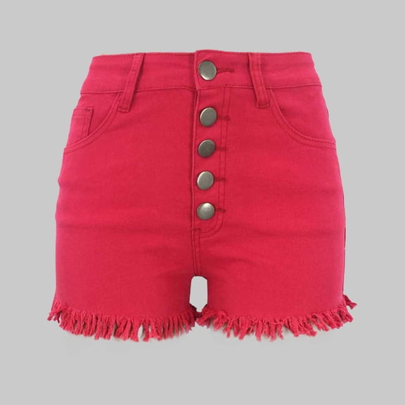 Women's Ripped Stretchy Jean Shorts Mid Rise Denim Shorts With Pockets