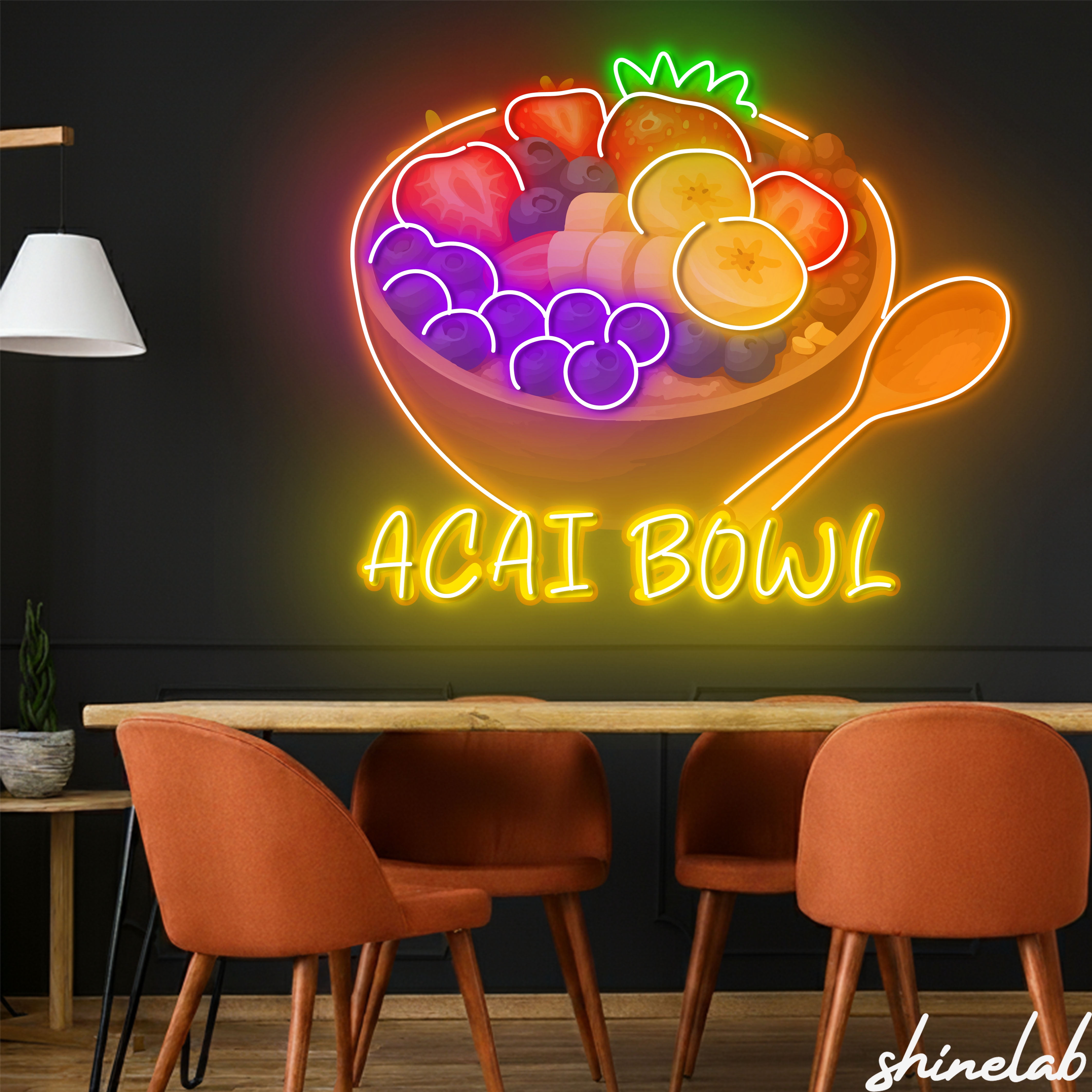 Shinelab Acai Bowl Neon Sign, LED Light Wall Decor for Smoothie Shop and Healthy Snack Bar 15200