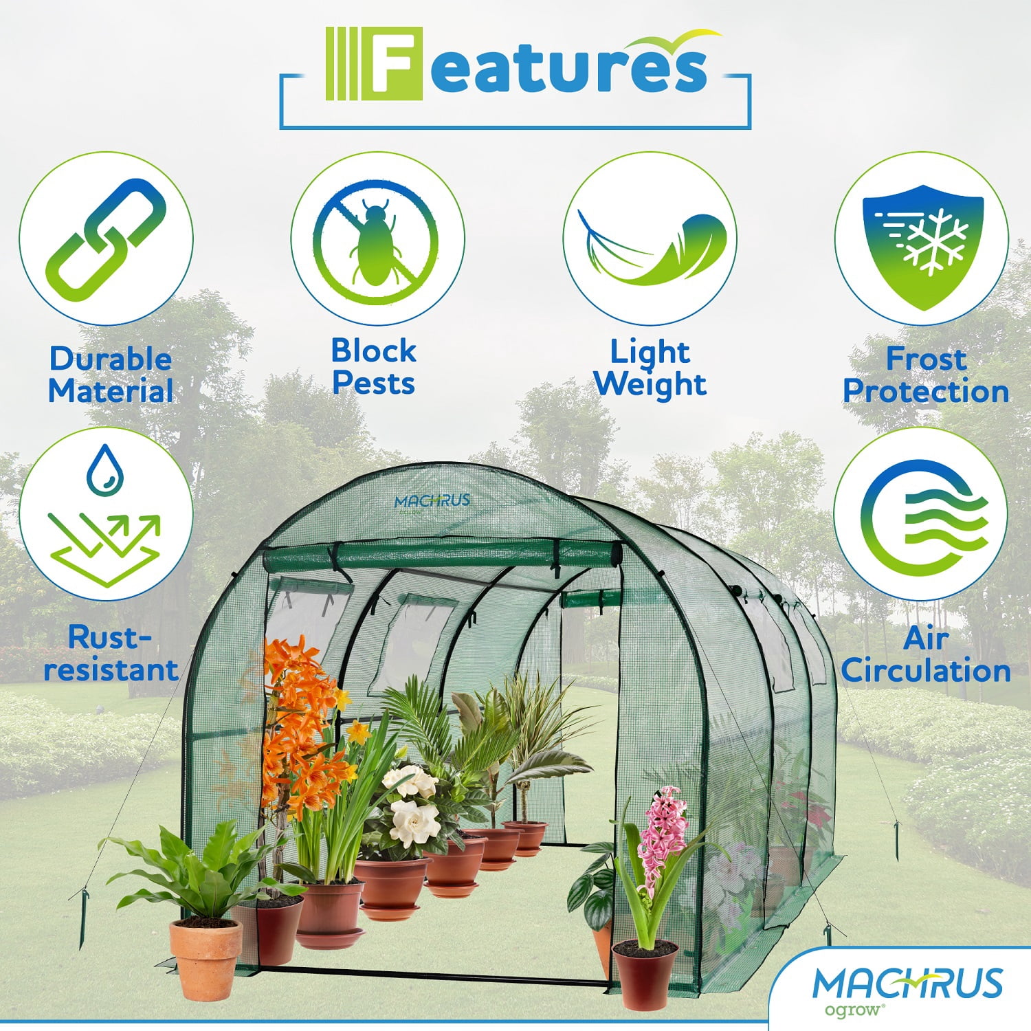 Two Door Walk-In Tunnel Greenhouse With Ventilation Windows And Steel Frame - 15' X 6' X 6'