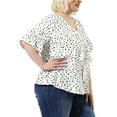 thumbnail image 5 of MODA NOVA Juniors Plus Size V Neck Smocked Sleeves Ruffled Front Solid Blouse, 5 of 7