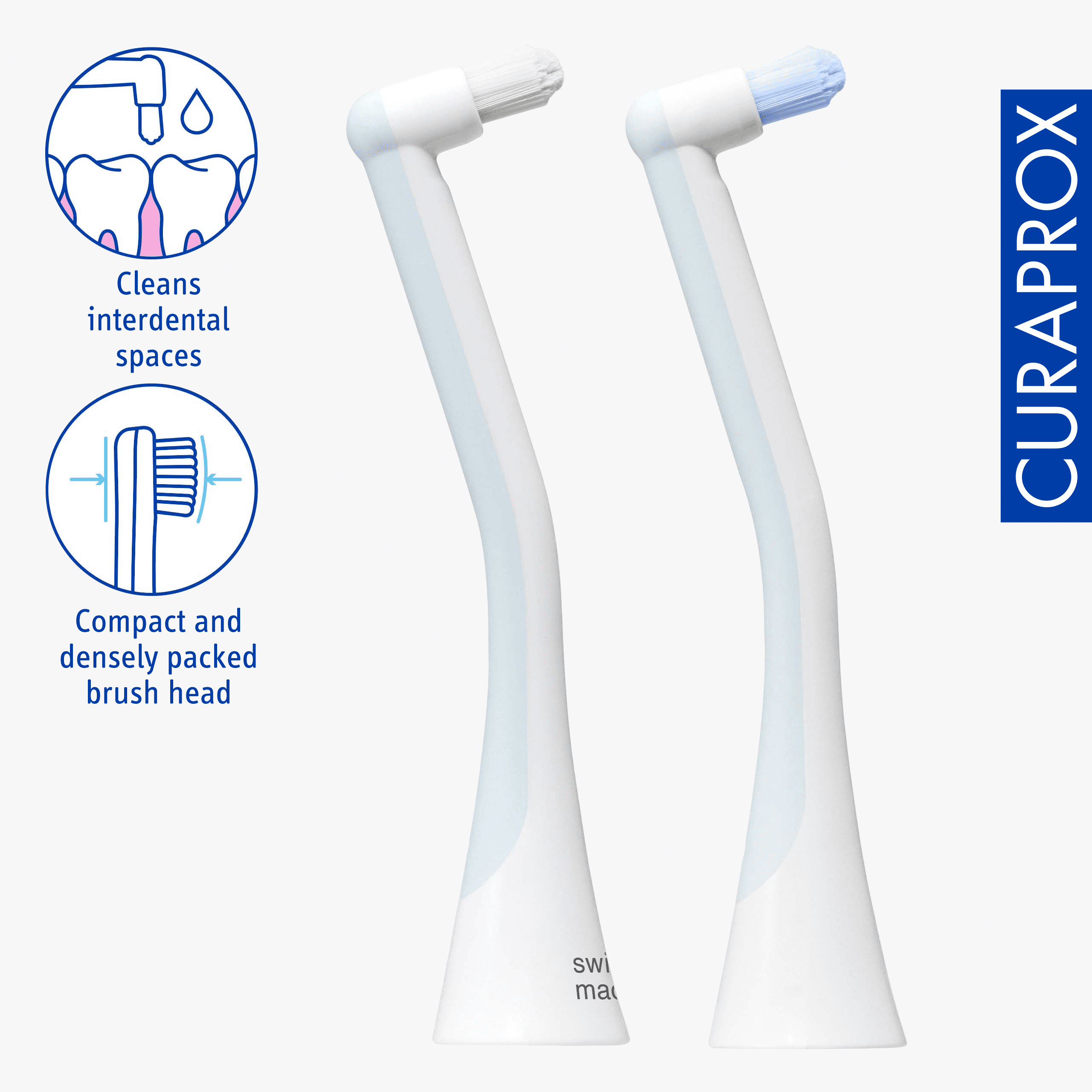 Curaprox Hydrosonic Single Duo Brush Heads, 2-Pack for Precision Cleaning Around Braces and Implants