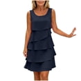 thumbnail image 3 of Bxsruta Women‘s Sleeveless Chiffon A Line Swing Dress Casual Round Neck Tiered Ruffle Layered Cocktail Dress, 3 of 8