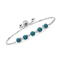 Gem Stone King 925 Sterling Silver Round London Blue Topaz and White Topaz Tennis Bracelet for Women (3.84 Cttw, Gemstone Birthstone, Fully Adjustable up to 9 inch)