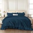 thumbnail image 3 of ANGENIA King Size Comforter Sets Navy Blue, 3 Pieces Shabby Chic Farmhouse Ruffle Comforter, Soft Lightweight Fluffy Microfiber Bet Set for All Season(104"x90" Comforter & 2 Pillowcases), 3 of 7