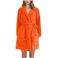 thumbnail image 2 of Voncos Women's Flannel Bathrobe Soft Cozy Long Sleeve Plush Kimono Robe with Pockets, Heart Printed Home Loungewear Wrap Orange 2XL, 2 of 3