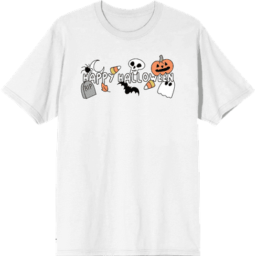 Kids Halloween Cartoon Icons Adult White Crew Neck Short Sleee Tee-XS