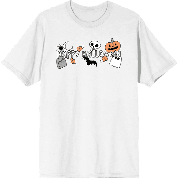 Kids Halloween Cartoon Icons Adult White Crew Neck Short Sleee Tee-XL