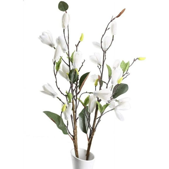 Artificial Silk Magnolia Flowers Real Touch Fake Floral Branches Home Garden Restrant Hotel Parties Wedding Table Centenpieces Arrangements Decor Spray in White 30 inches