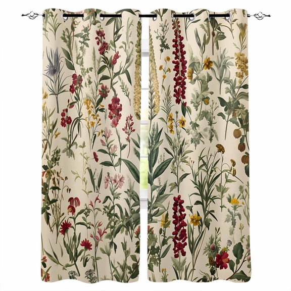 Fsddascl Vintage Plant Blackout Curtains for Bedroom/Living Room, Thermal Insulated Kitchen Curtains, Boho Botanical Flowers Green Leaf Ferns Grommet Darkening Window Treatment Drapes 42"x63"x2