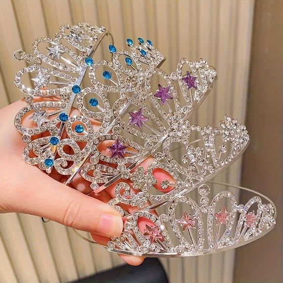 5 Pcs Rhinestone Princess Tiara Set - Elegant Alloy Crowns for Women and Girls, Ideal for Birthday, Banquet, Performance and Cake Decorations