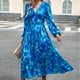 thumbnail image 4 of Vestido Vestido elegante estampado Estilo casual Vestido largo plisado de mujer Traje diario de gasa Cgtredaw Azul T M para Mujer, 4 of 6