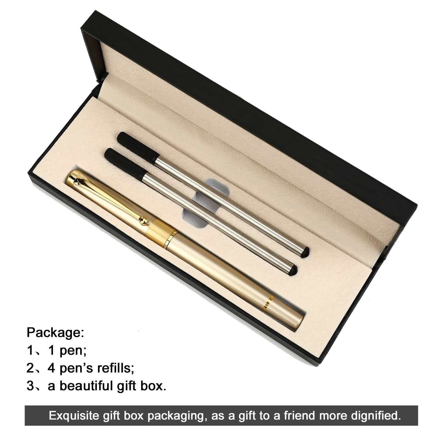 Ballpoint Pen Black Refill Luxury Line Width 0.5mm Ball Gift Set For Men & Women Professional Executive Office Nice Ballpens Classy Box (gold)