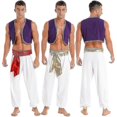 thumbnail image 1 of Mens Halloween Costume Mythical Prince Aladin Carnival Cosplay Party Outfit Sequin Trim Waistcoat With Belted Pants, 1 of 5