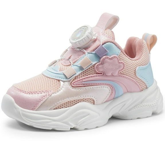 BABAYA Toddler Girls Sneakers Casual Slip on Walking Athletic Shoes with Rotating Buckle