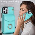 thumbnail image 3 of Elegante funda multifuncional tipo cartera para iPhone 12 con correas, ranura para tarjetas, soporte para anillo, protección para cámara, material de PU, diseño a prueba de golpes y antirrobo., 3 of 5