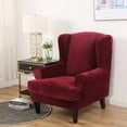 thumbnail image 3 of TOPCHANCES 2-Pieces Velvet Wingback Chair Covers, Stretch Wing Chair Sofa Slipcover, Armchair Cover, Furniture Protector (Wine Red), 3 of 8