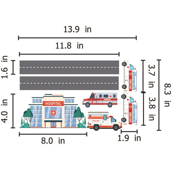 THE CITY - Vinyl Home Art Multicolored Decor Sticker Hospital Design Adhesive Wall Decal Sheet - Stick And Peel DIY City Hospital Decoration Repositionable Vinyl Wall Decal 13.9" x 8.3"