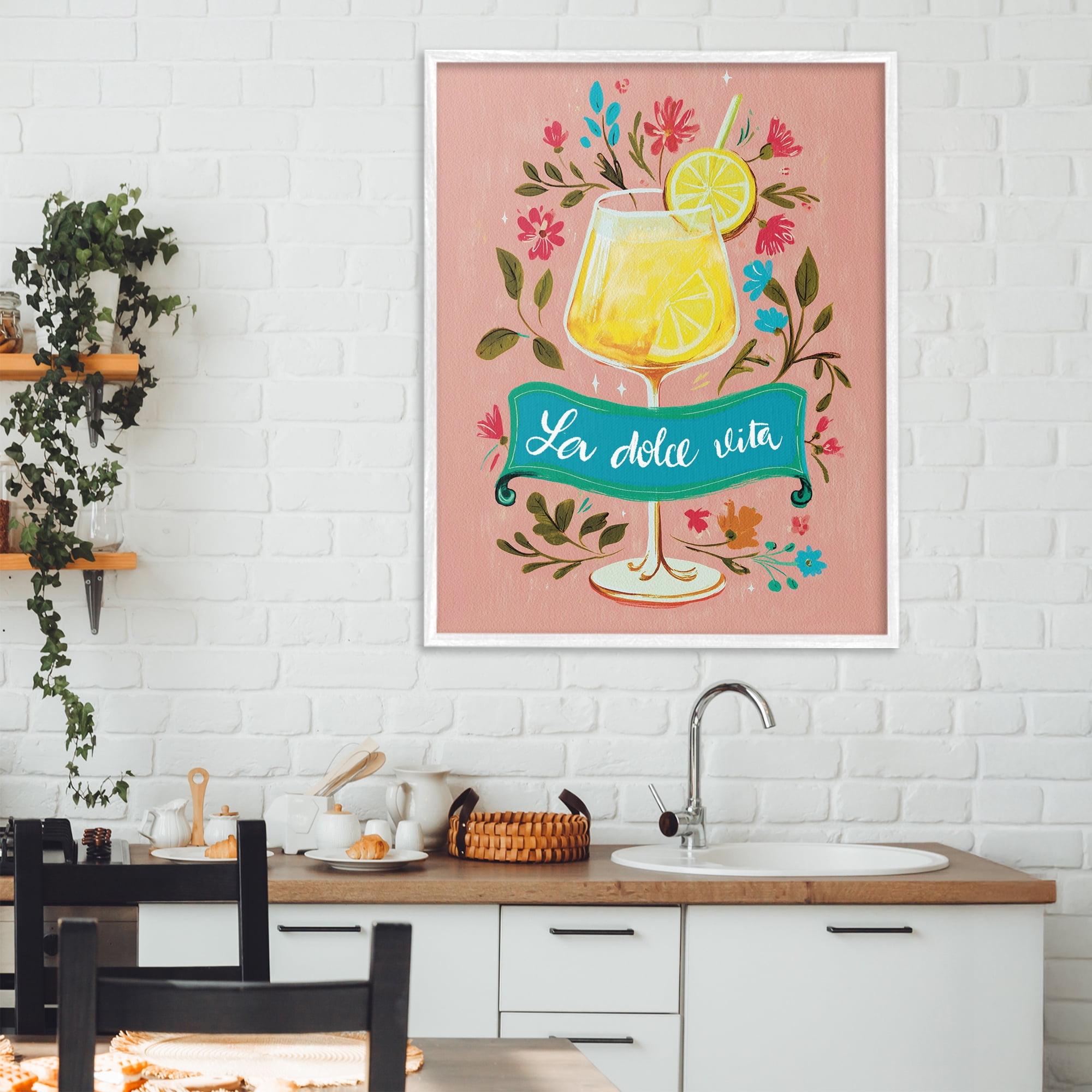 Stupell Industries Lemon Cocktail Sweet Life White Framed Giclee Art, design by Yen