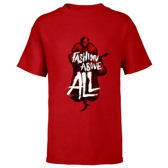 Disney Villains Cruella de Vil Fashion Above All - Short Sleeve T-Shirt for Kids - Customized-Red
