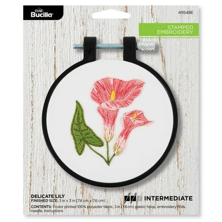 Bucilla Stamped Embroidery Kit W/3" Plastic Hoop-Delicate Lily