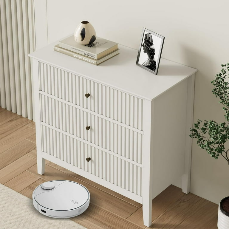 May in Color White 3 Drawer Dresser Painted 30 inch Tall Wood Nightstand with Storage Wide Modern Chest of Drawers with Ball Bearing Slide for