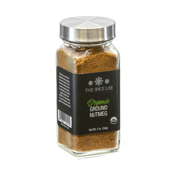The Spice Lab Organic Ground Nutmeg Powder - 2 oz French Jar - Packed in the USA - Gluten-Free Non-GMO All Natural High Oil Premium Nutmeg Ground Organic Powder Savory Spice Perfect for Baked Goods