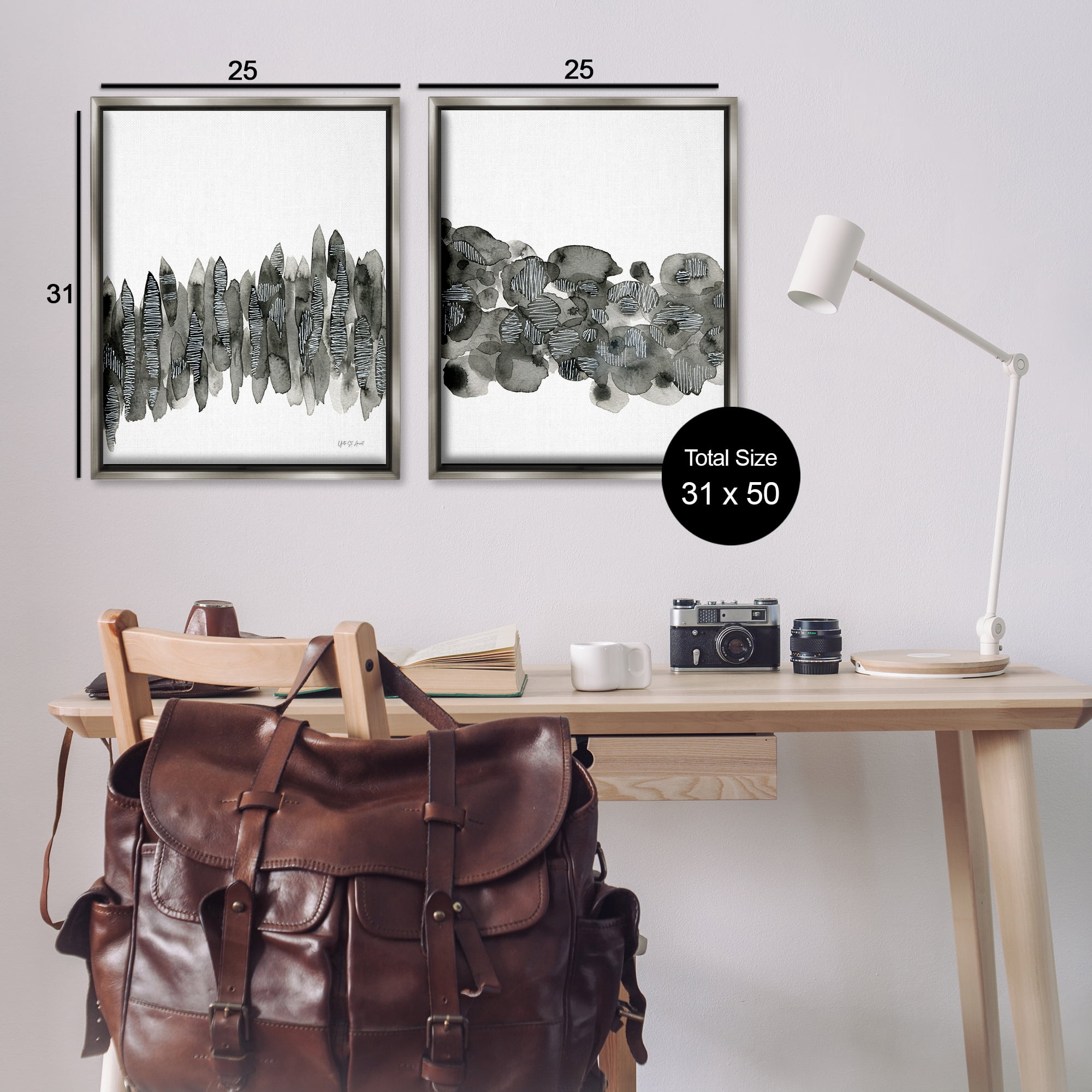 Stupell Industries Abstract Charcoal Kindling Abstract Painting Gray Floater Framed Canvas Art Print Wall Art, 31 x 25, Set of 2