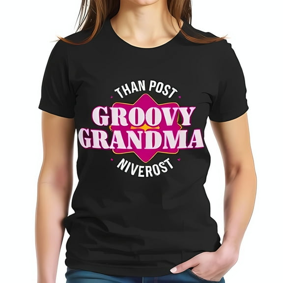 Groovy Grandma Cotton Short Sleeve T-Shirt with Bold Pink Letters & Unique Design - Fun & Stylish Tee for Trendy Grandmothers