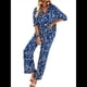 thumbnail image 2 of Conjunto de Pijama de 2 Piezas con Estampado de Verano para Mujer, Conjunto de Ropa de Dormir de Corta con Botones y Pantalones Largos. Azul Marino M, 2 of 10