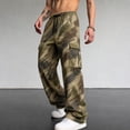 thumbnail image 2 of uvwlwu Mens Outdoor Camo Long Trousers Loose Fit Drawstring Waist Multi Pocket Casual Streetwear Cargo Pants,XXL, 2 of 5