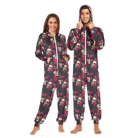joogoo Skull Roses Flower-p2 Unisex Adults Onesies Pajamas Jumpsuits L