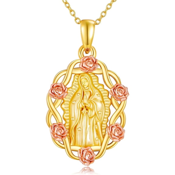 JUSORA Virgin Mary Necklace 925 Sterling Silver Virgen de Guadalupe Pendant Religious Jewelry Gift for Women
