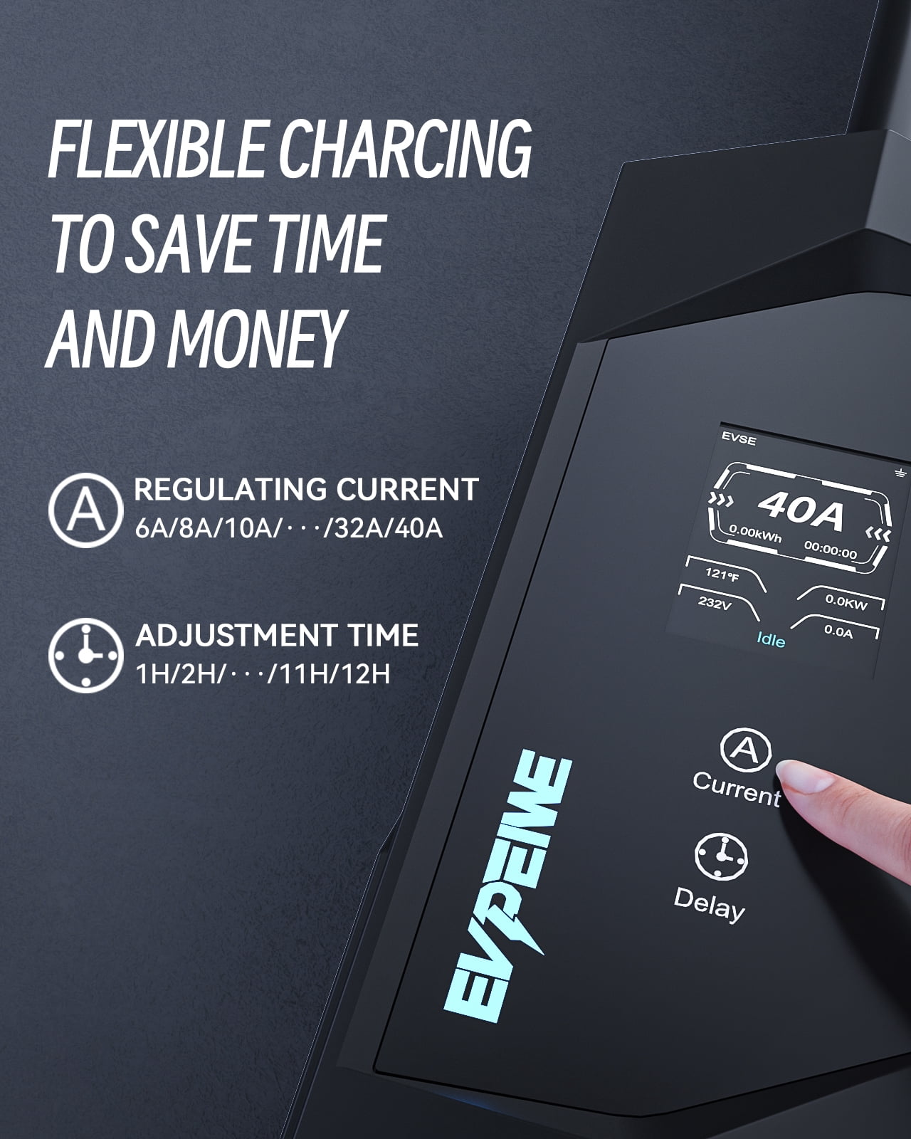 EVPEIWE,240V /40A J1772 Level 1/2 EV Charger 25ft, Portable EV Charger with NEMA 14-50/NEMA 5-15 Plug