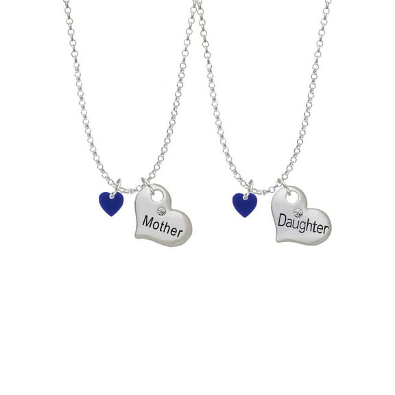 Delight Jewelry Acrylic 5/16" Navy Blue Heart Mother & Daughter Heart Necklaces (Set of 2), 19" 2"
