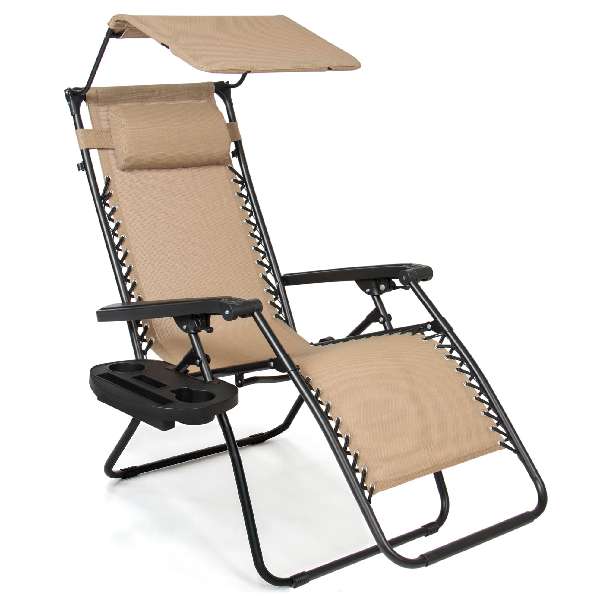 Folding Zero Gravity Reclining Lounge Chair With Cup Holder Tray And Headrest 