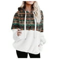 thumbnail image 2 of Sherpa Hoodies for Women 1/4 Zip Fuzzy Oversized Hoodie Plaid Patchwork Color Block Double Fleece Jacket Half Zip Pullover Sweatshirts Outwear, 2 of 4