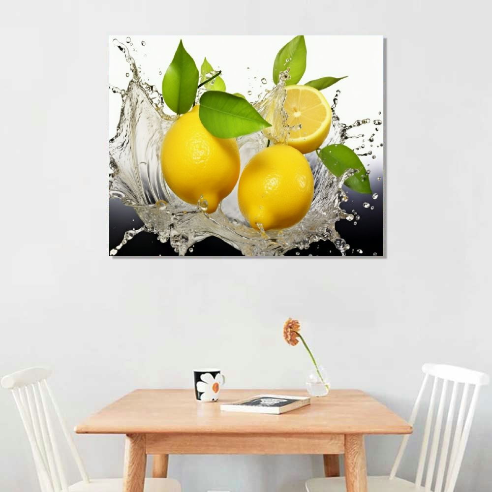 BCIIG  Kitchen Wall Canvas Fruit Lemon Splash Under Water Picture Wall Decor Fresh Fruit Paintings Fruit Shop Restaurant Decor Frame (20×16in)