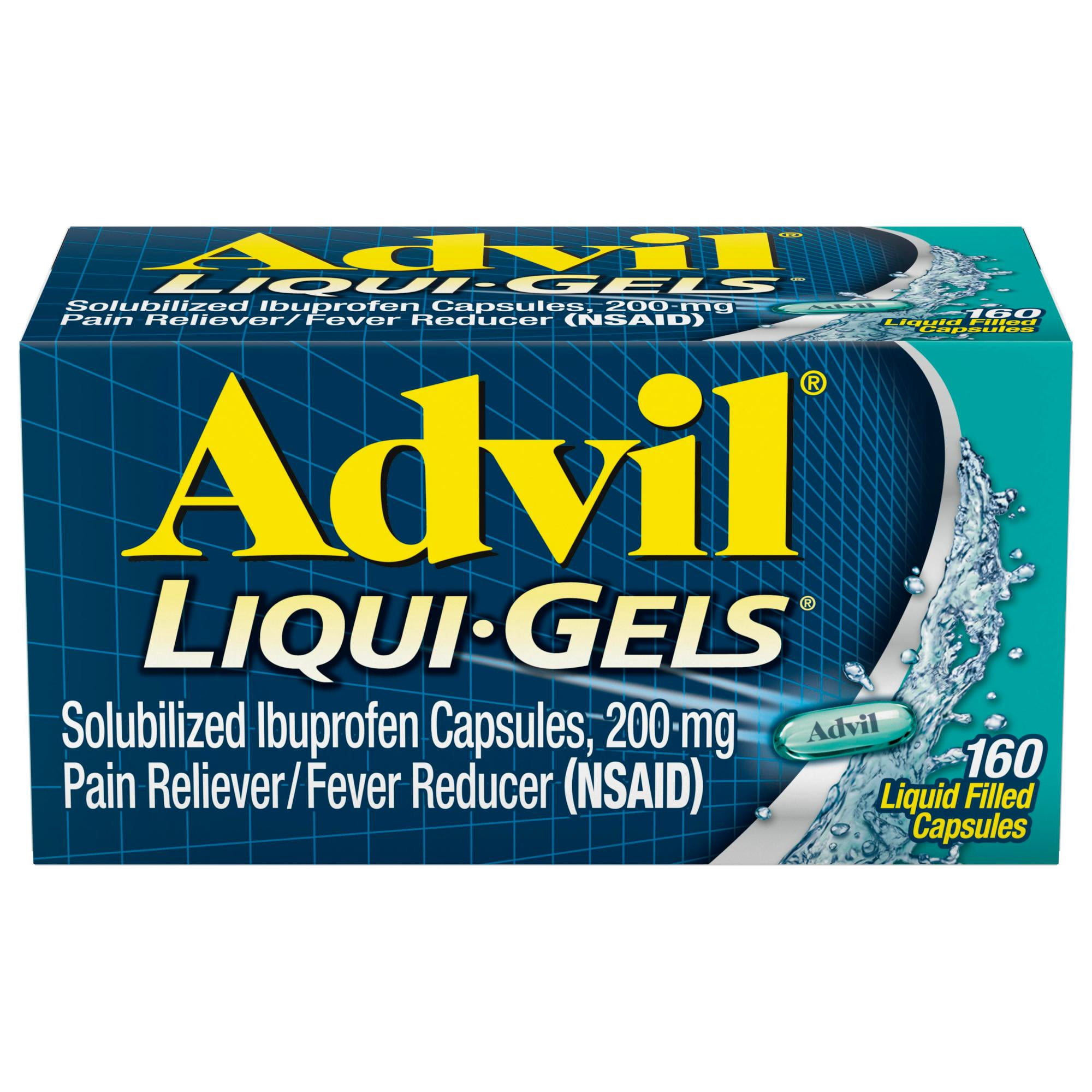 (3 pack) Advil Liqui-Gels Pain Relievers and Fever Reducer Liquid Filled Capsules, 200Mg Ibuprofen, 160 Count