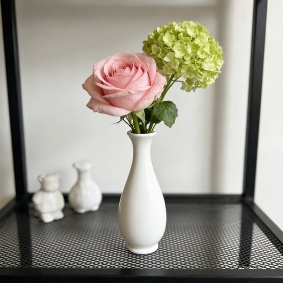 Slim Plastic Vase for Dried Flowers, Tall White Faux Ceramic Vase Ornament for Pampas Grass, Office Desk, or Dining Table Centerpiece, 7 Inches Tall