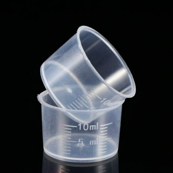 LITTLE HOME 50 Pack 10ml Plastic Measuring Cups Transparent Laboratory Scale Cups Graduated Liquid Sample Container for Pharmacy Kitchen Science Experiments 35mm Diameter 22mm Height