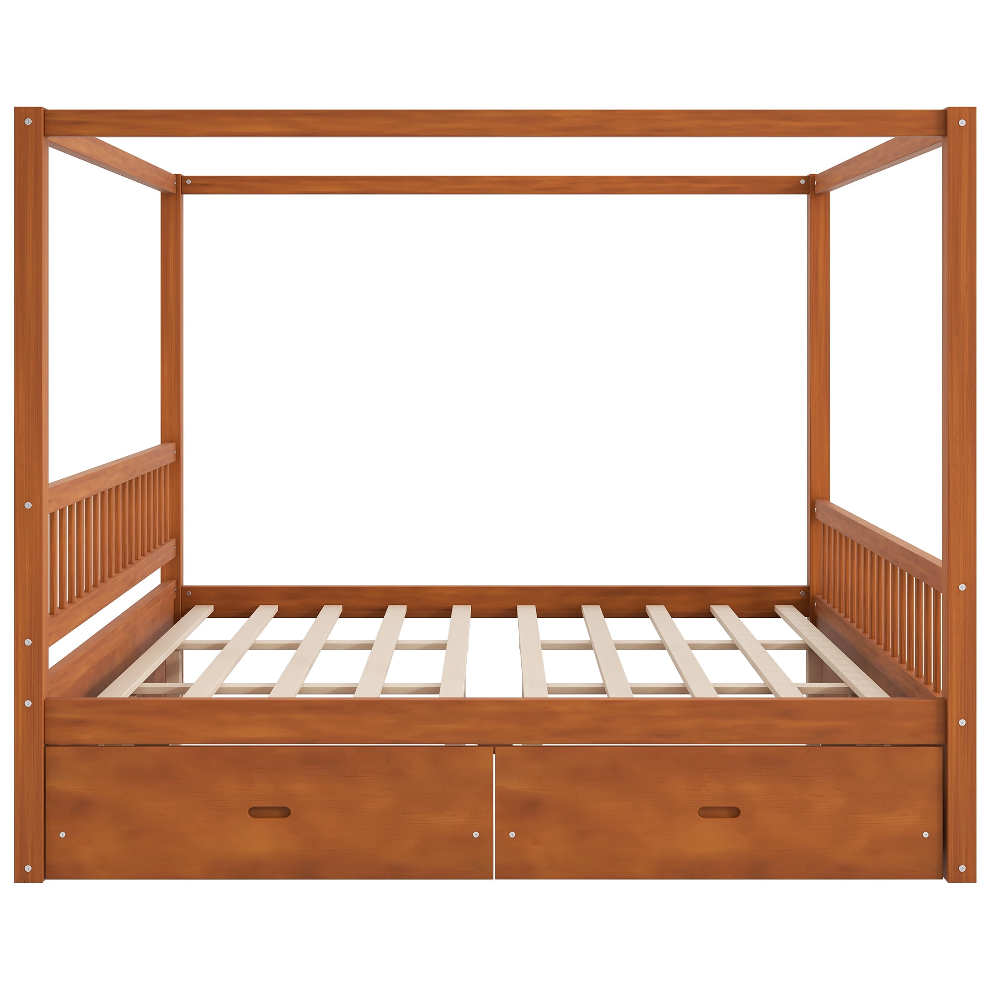 Euroco Wood King Size Canopy Bed with Drawers, Walnut