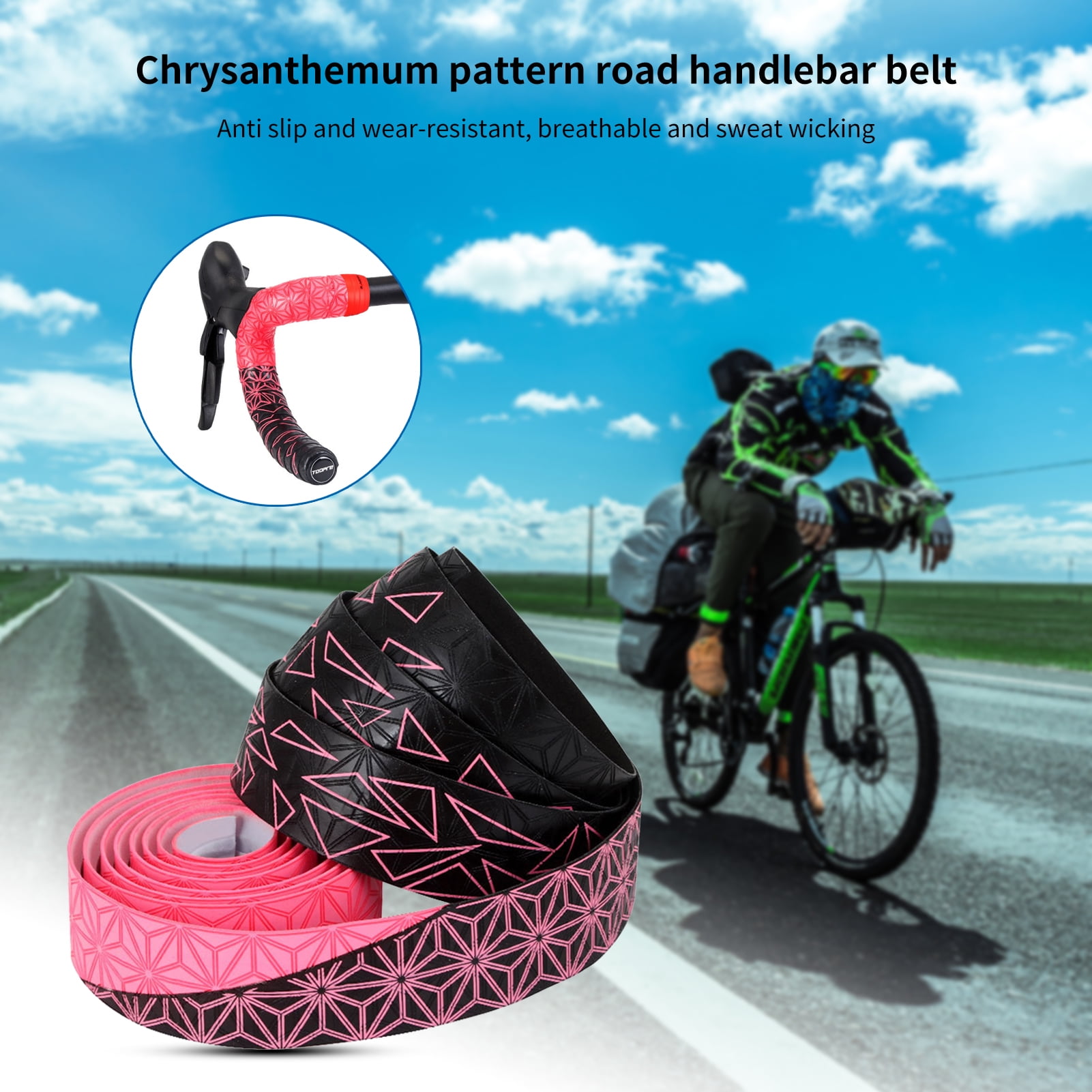 1Pair Cycling Road Bike Bicycle Handlebar Tape Rubber Handle Bar Wrap Non-slip 